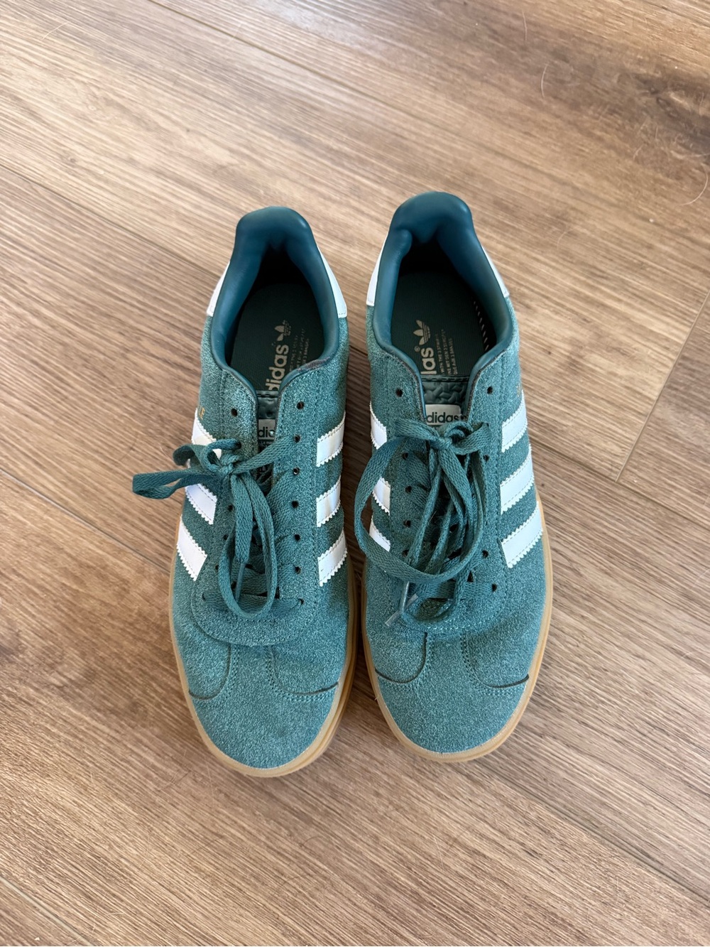 Adidas Green Suede Platform Sneakers with White Stripes